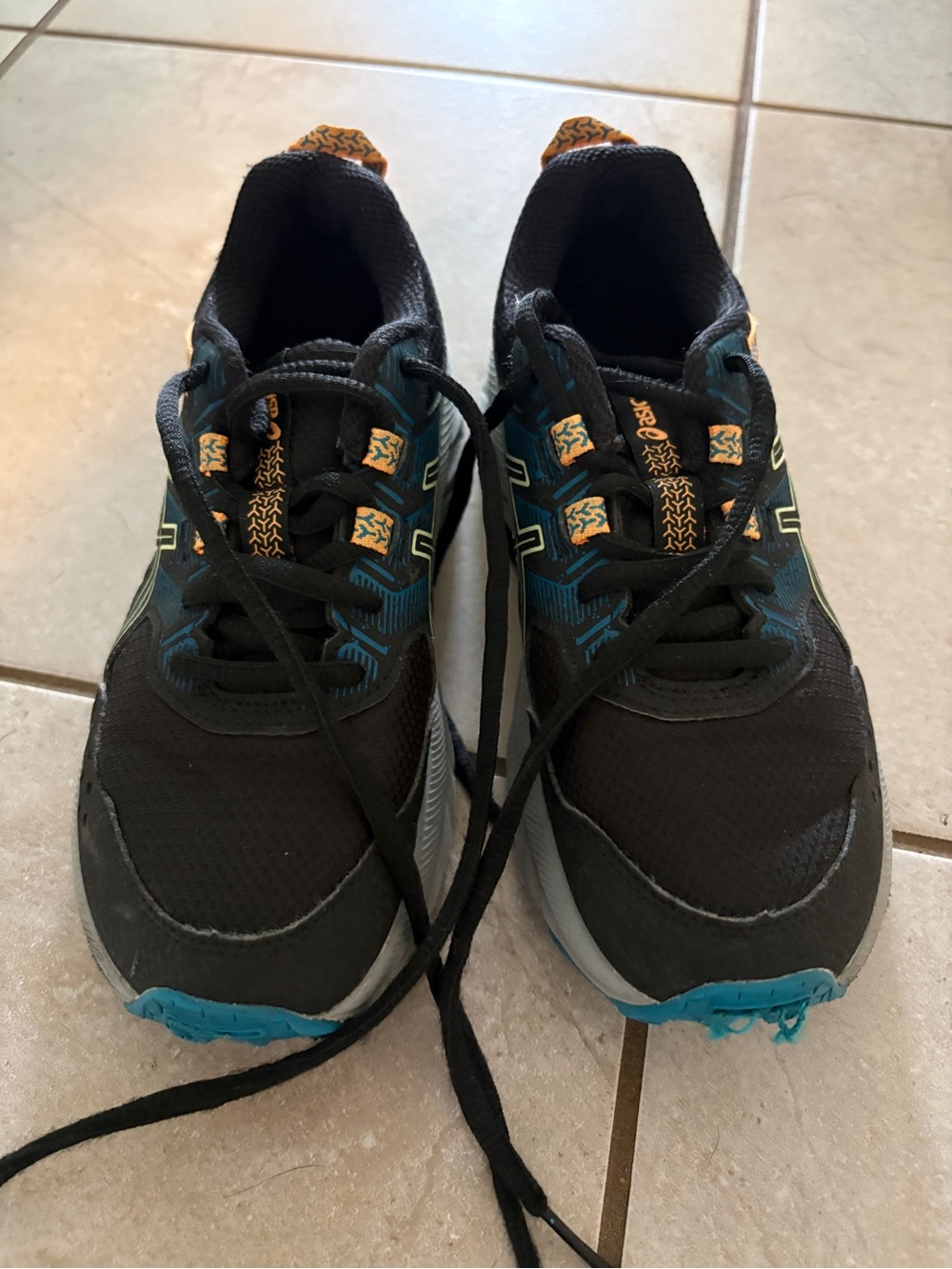 ASICS Kids Black Sneakers with Teal and Orange Accents
